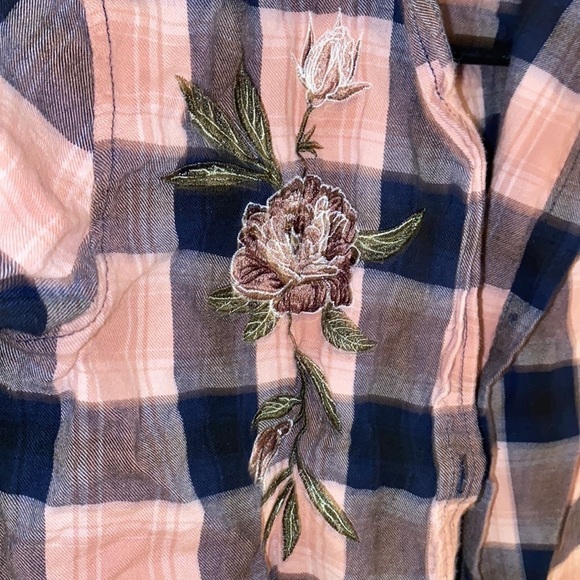 SWS floral pocket plaid skirt blouse with collar Sz S - Picture 5 of 11